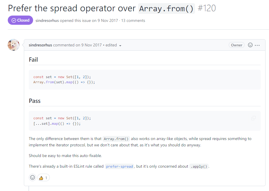 Prefer the spread operator over Array.from()